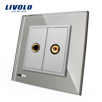 Livolo Painel De Vidro De Cristal Cinzento VL-C791MVD-15 Microfone De Parede e Tomada De Vídeo Plugue Elétrico